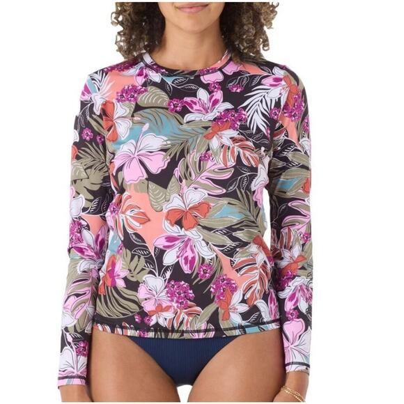 Roxy Women's UPF 50 Sun Protection Rash Guard Floral Long Sleeve Swim Tee-L - Picture 1 of 8